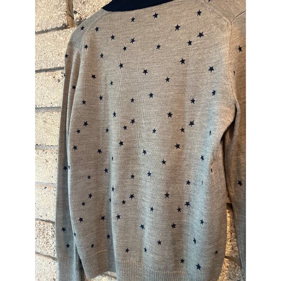 J. Crew Womens Gray Cardigan Sweater With Navy Star Pattern & Pockets - Size S - Picture 7 of 7
